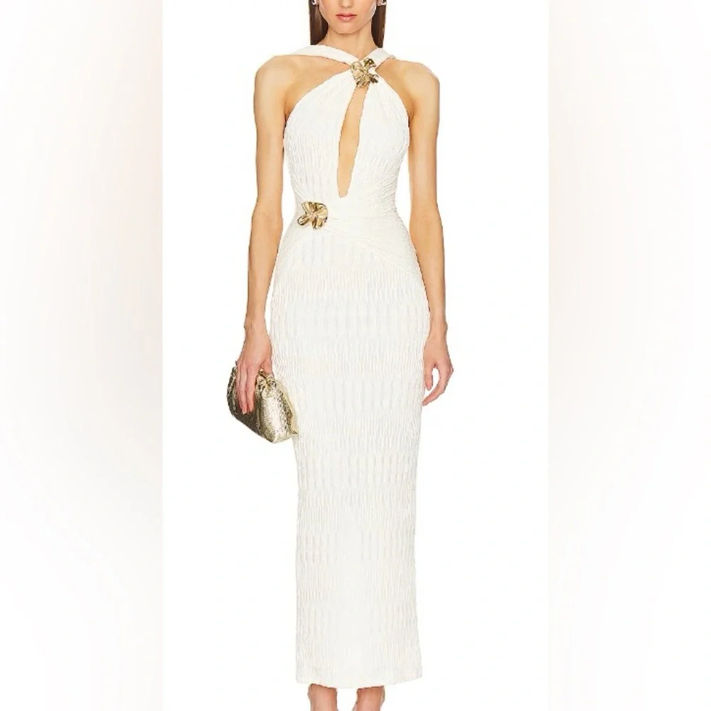 MICHAEL COSTELLO REVOLVE WHITE GOLD CUT OUT MADELINE MIDI DRESS SMALL - Picture 2 of 5